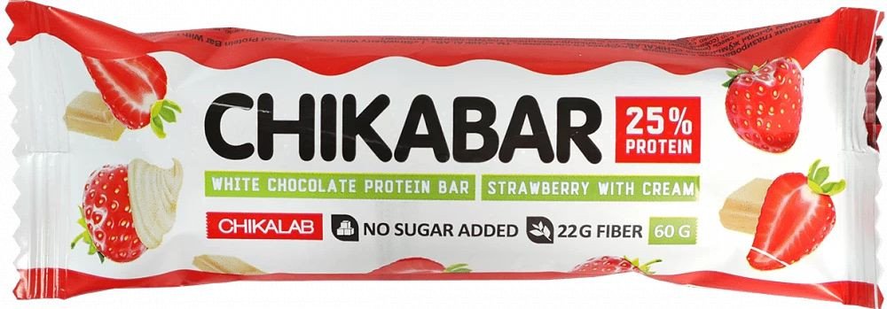 Протеиновый батончик Chikalab Клубника со сливками глазированный белым шоколадом (60 г)