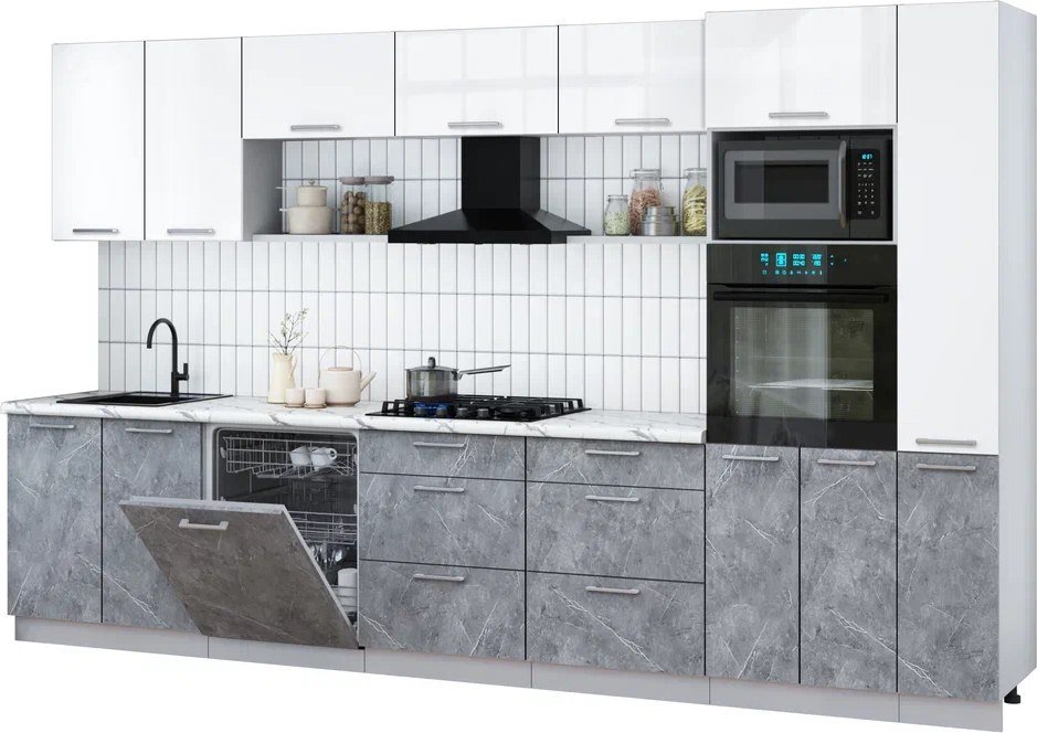 

Готовая кухня Интерлиния Мила Gloss 3.5-ПМ1 (керамика/белый глянец/белый гранит)