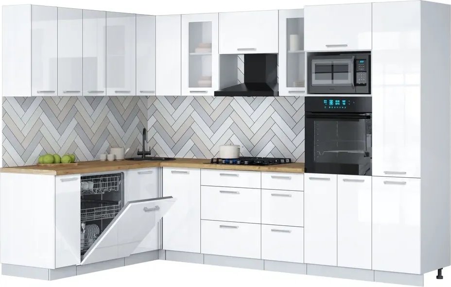 

Готовая кухня Интерлиния Мила Gloss 1.896х2.98 (белый глянец/белый глянец/дуб бунратти)