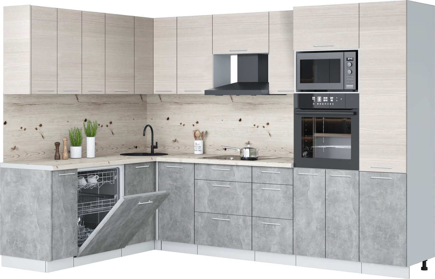 

Готовая кухня Интерлиния Мила Лайт 1.896х2.98 (вудлайн кремовый/бетон/бискайская сосна)