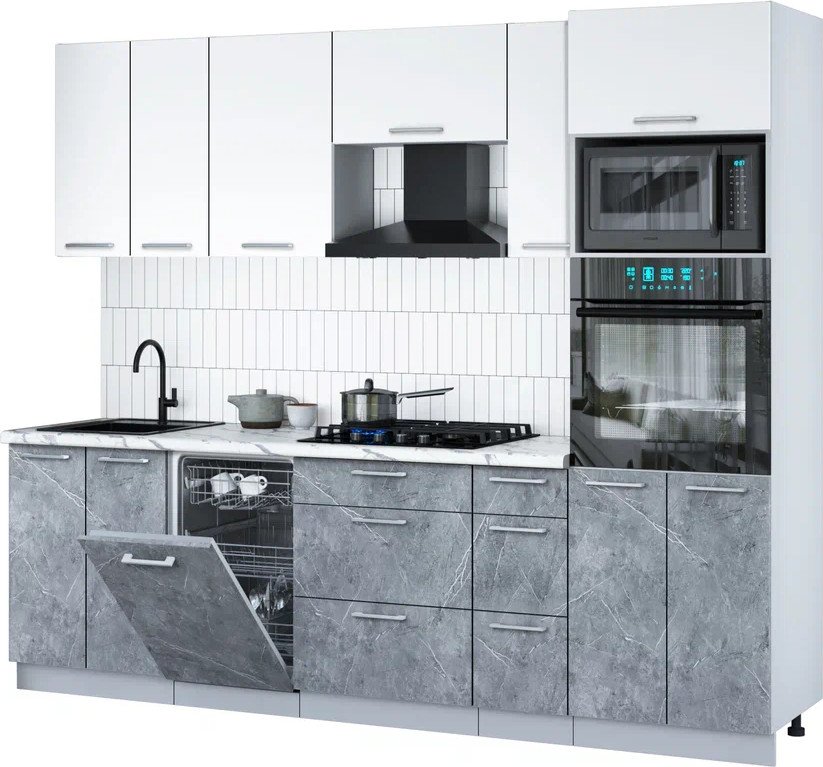 

Готовая кухня Интерлиния Мила Gloss 2.55-ПМ3 (керамика/белый/белый гранит)