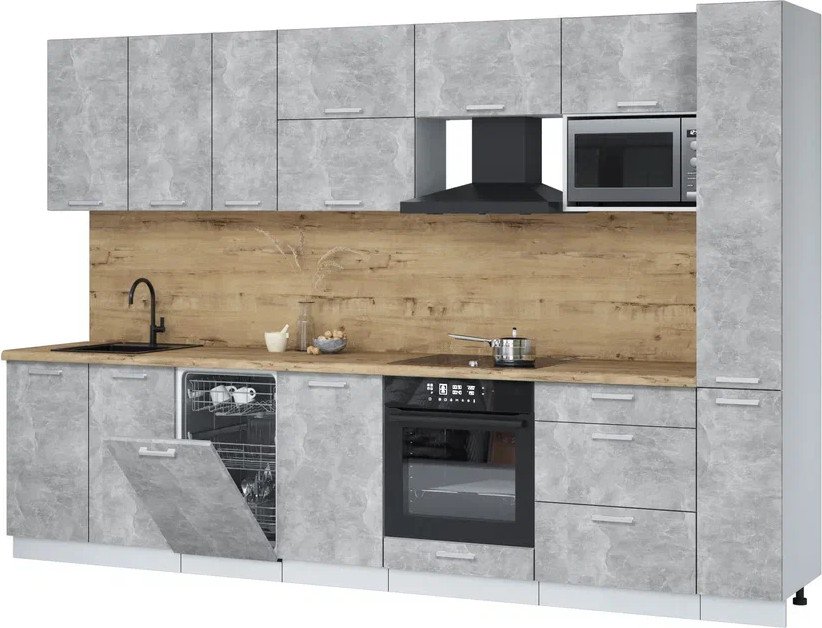 

Готовая кухня Интерлиния Мила Лайт 3.2-ПМ4 ( бетон/бетон/дуб бунратти)