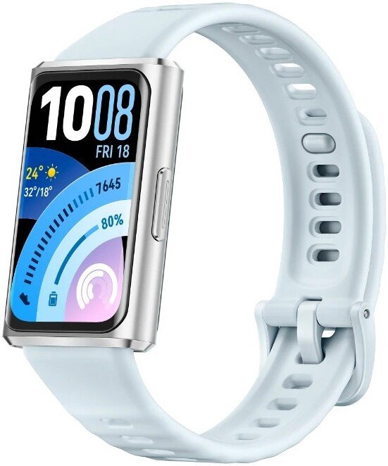 Фитнес-браслет Huawei Band 11 Pro (серебристый, с голубым силиконовым ремешком, международная версия)