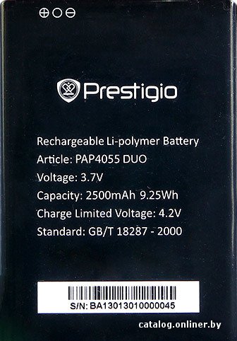 

Аккумулятор для телефона Prestigio PAP4055BA