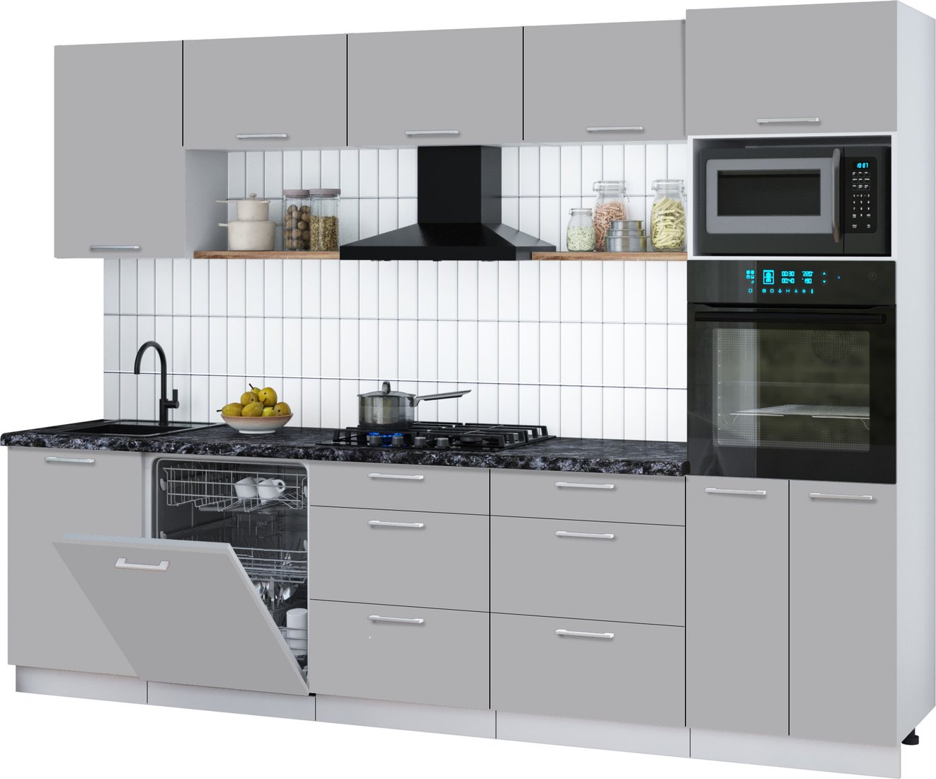 

Готовая кухня Интерлиния Мила Gloss 2.9-ПМ1 (грей/грей/кастилло темный)