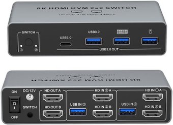 KVM переключатель USBTOP 2x2 HDMI v2.1 - 8K 60Гц / 4K 240 Гц 559642