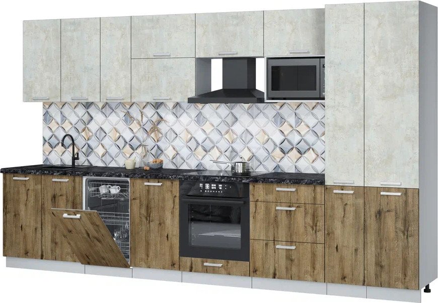 

Готовая кухня Интерлиния Мила Лайт 3.6-ПМ4 (бетон лайт/дуб веллингтон/кастилло темный)