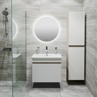  Runo Шкаф-пенал для ванной Модена (подвесной, крафтовый дуб)