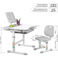 Ученический стол Anatomica Ara с подставкой для книг и выдвижным органайзером (белый/серый)