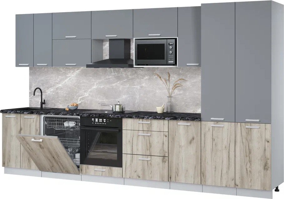 

Готовая кухня Интерлиния Мила Лайт 3.6-ПМ2 (серебро/дуб серый/кастилло темный)