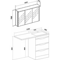  Runo Тумба с умывальником Орион 60 3 ящика + Гамма 120 лайт с левым крылом (напольная, белый)