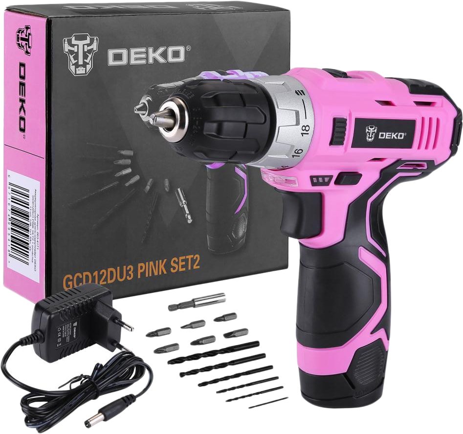 

Дрель-шуруповерт Deko GCD12DU3 PINK SET2 063-4171 (с 1-им АКБ, набор оснастки)