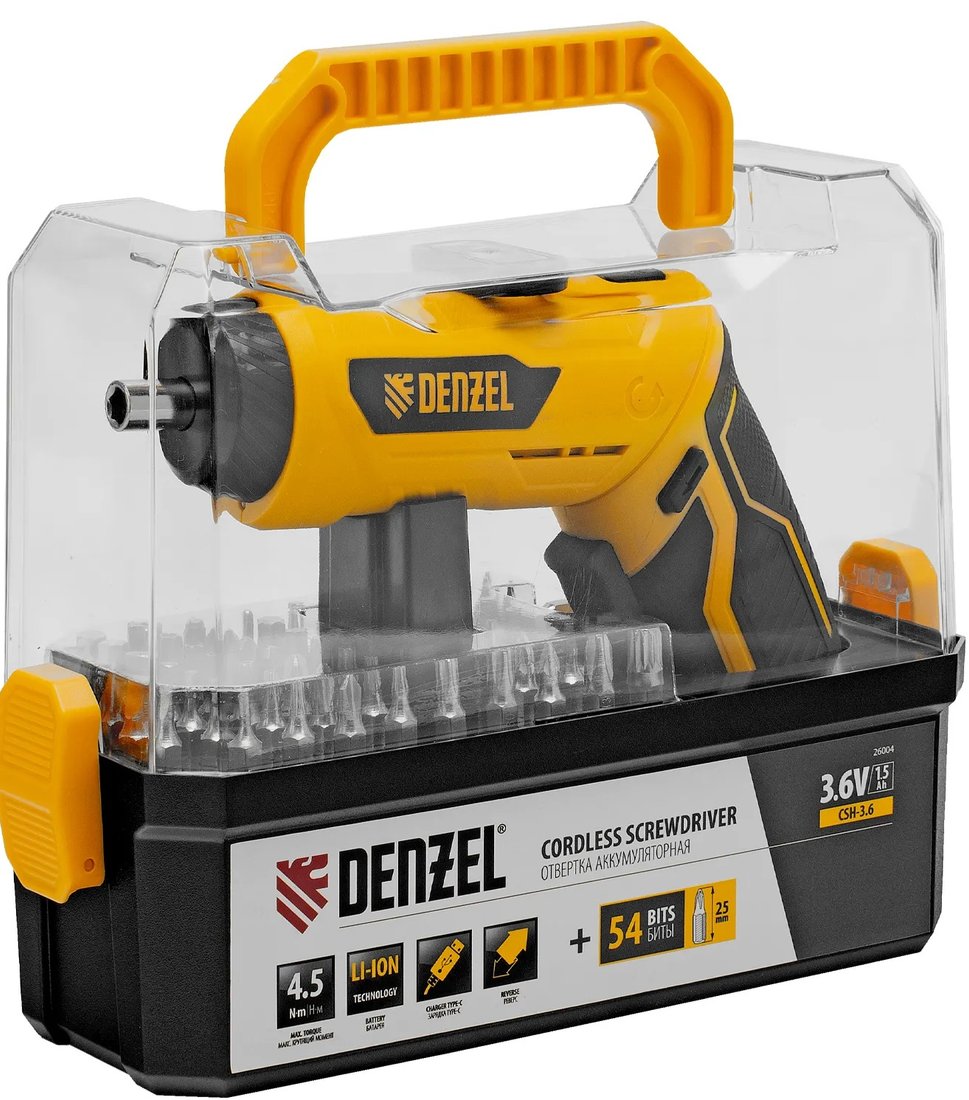 

Электроотвертка Denzel CSH-3.6 (с АКБ, кейс)