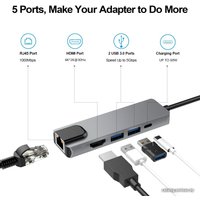 Док-станция USBTOP 5in1 USB3.1 Type-C - HDMI/2x USB3.0/USB-C/RJ45 (1000 Mbps)