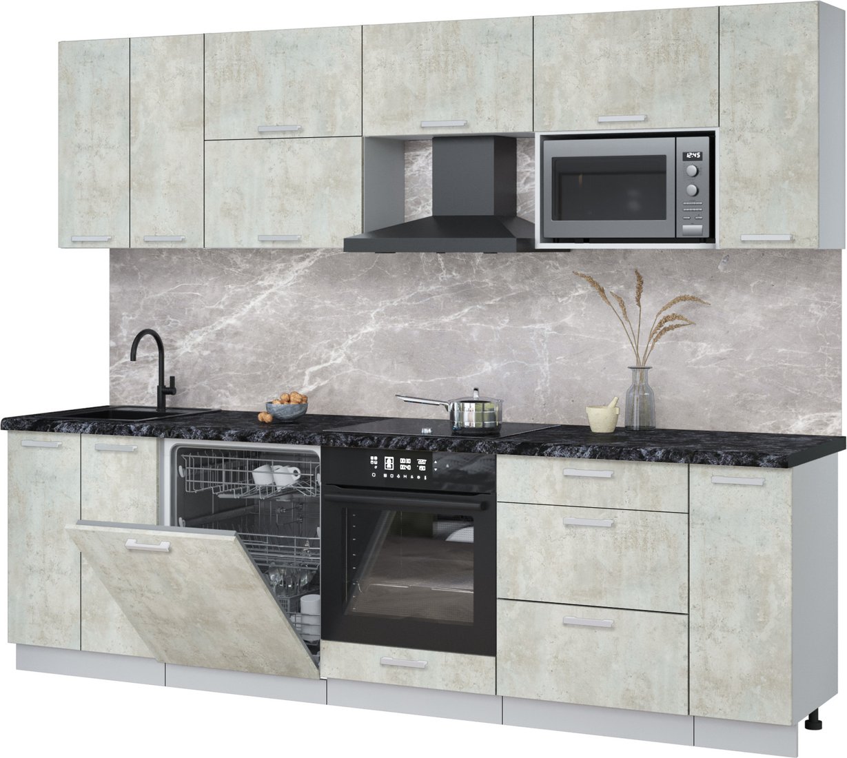 

Готовая кухня Интерлиния Мила Лайт 2.7-ПМ2 (бетон лайт/бетон лайт/кастилло темный)