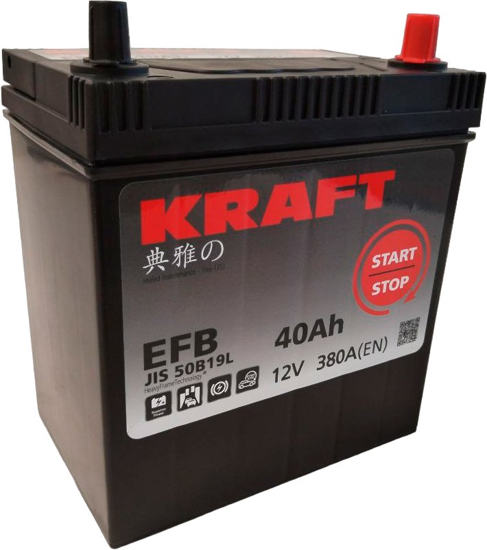 

Автомобильный аккумулятор KRAFT EFB Asia 40 JR+