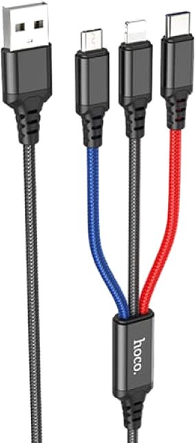 

Кабель Hoco X76 USB Type-A - microUSB/USB Type-C/Lightning (1 м, черный/красный/синий)