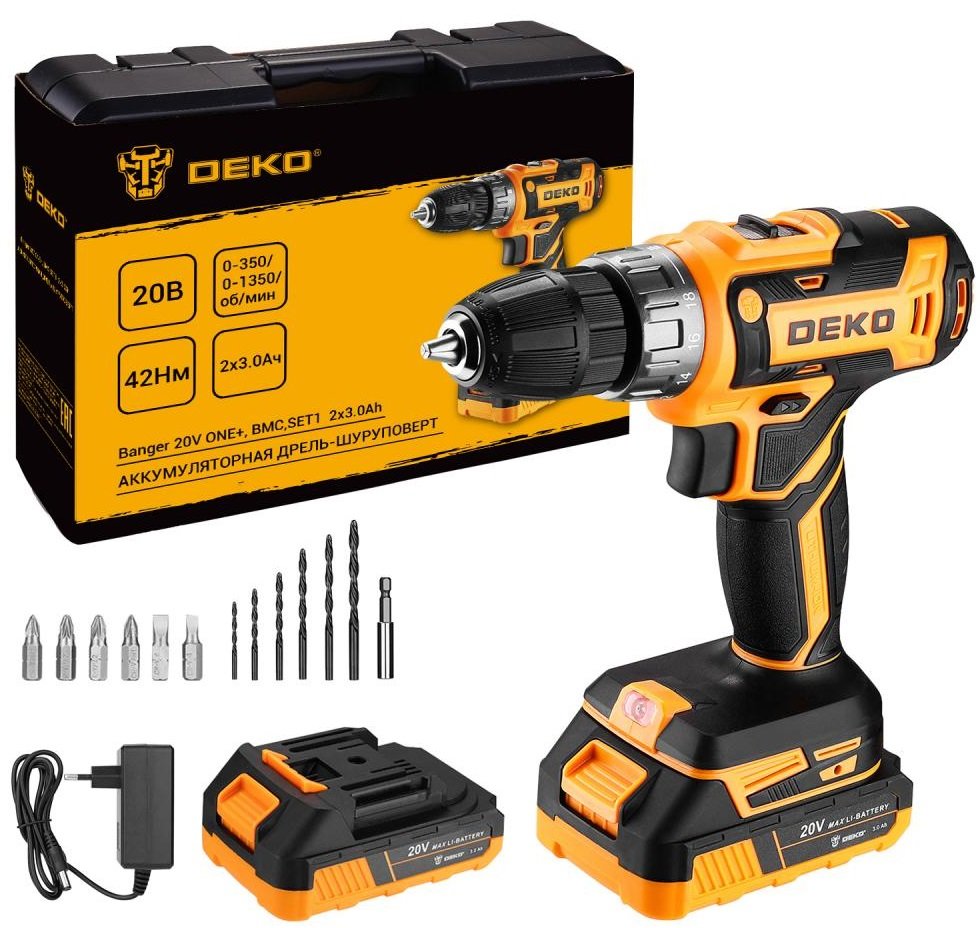 

Дрель-шуруповерт Deko Banger 20V ONE+ 083-1109 (с 2-мя АКБ, кейс)