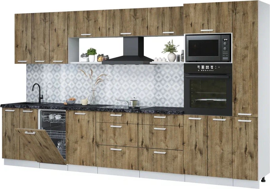 

Готовая кухня Интерлиния Мила Лайт 3.6-ПМ3 (дуб веллингтон/дуб веллингтон/кастилло темный)