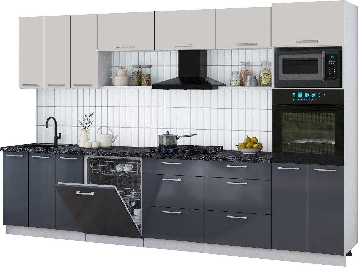 

Готовая кухня Интерлиния Мила Gloss 3.3-ПМ1-2 (асфальт глянец/кашемир/кастилло темный)