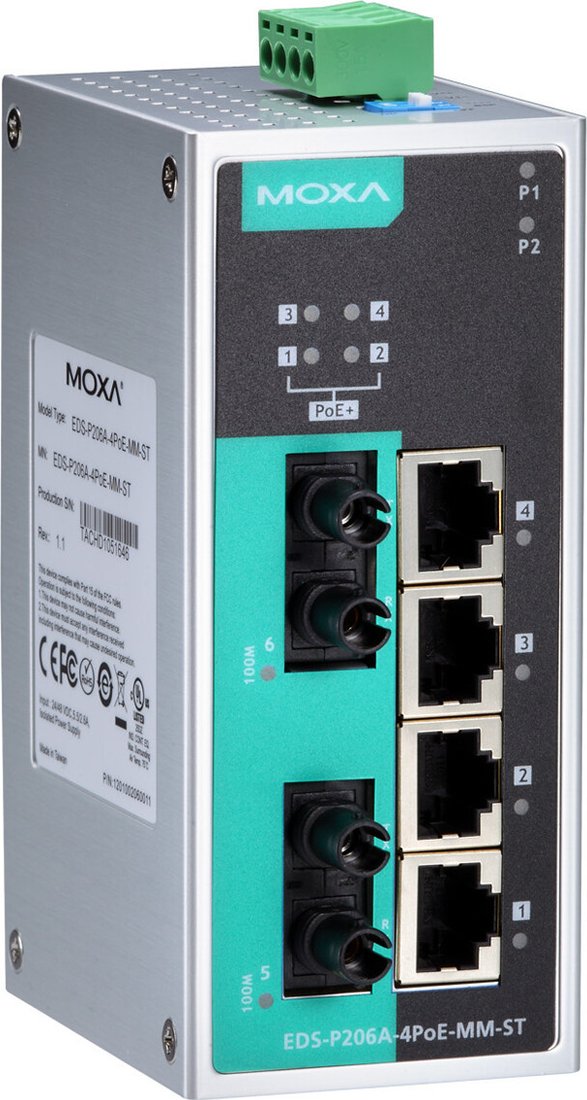 Неуправляемый коммутатор Moxa EDS-P206A-4PoE-MM-SC-T