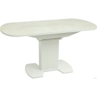 Кухонный стол Аврора Корсика фотопечать 120-151.5x80 (мрамор бежевый) 6/белый матовый)