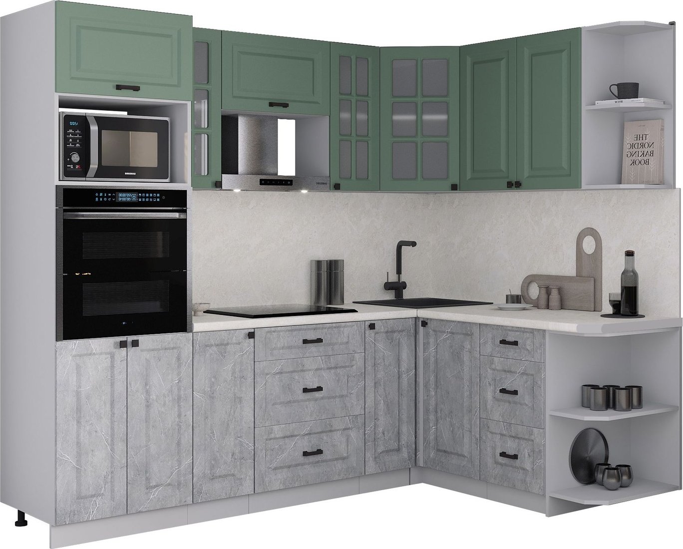 

Готовая кухня Интерлиния Мила Деко 1.68x2.4 PR (керамика/мята/опал светлый)