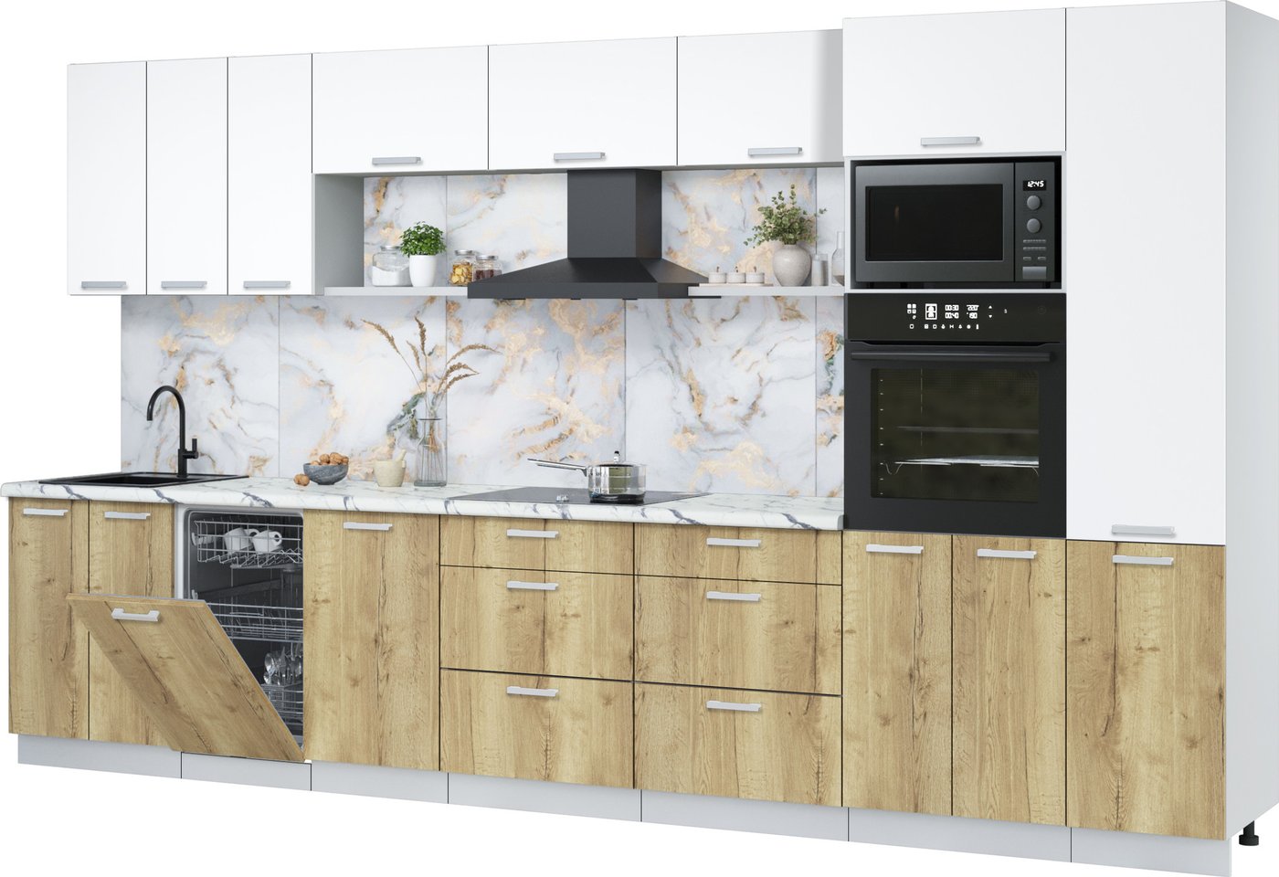 

Готовая кухня Интерлиния Мила Лайт 3.7-ПМ3 (белый платинум/дуб золотой/белый гранит)