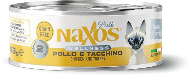 

Консервированный корм для кошек Naxos Adult курица/индейка 85 г