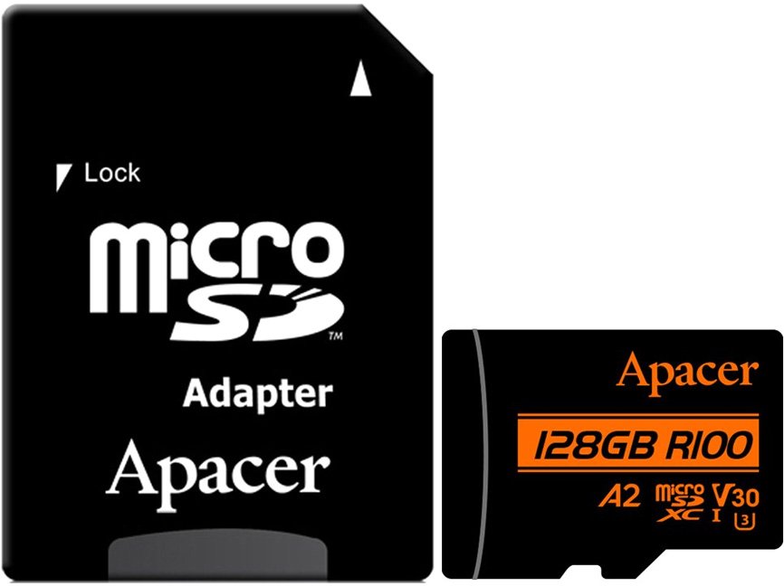 

Карта памяти Apacer microSDXC AP128GMCSX10U8-R 128GB (с адаптером)