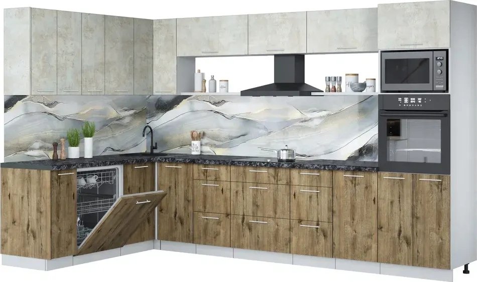 

Готовая кухня Интерлиния Мила Лайт 1.896х3.38-2 (бетон лайт/дуб веллингтон/кастилло темный)