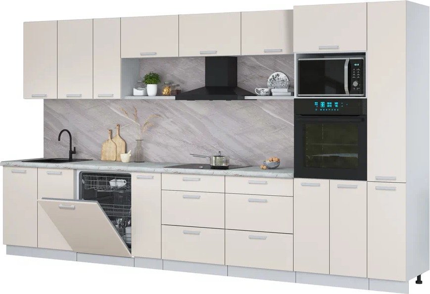 

Готовая кухня Интерлиния Мила Лайт 3.8-ПМ1 (персидский жемчуг/персидский жемчуг/серый каспий)