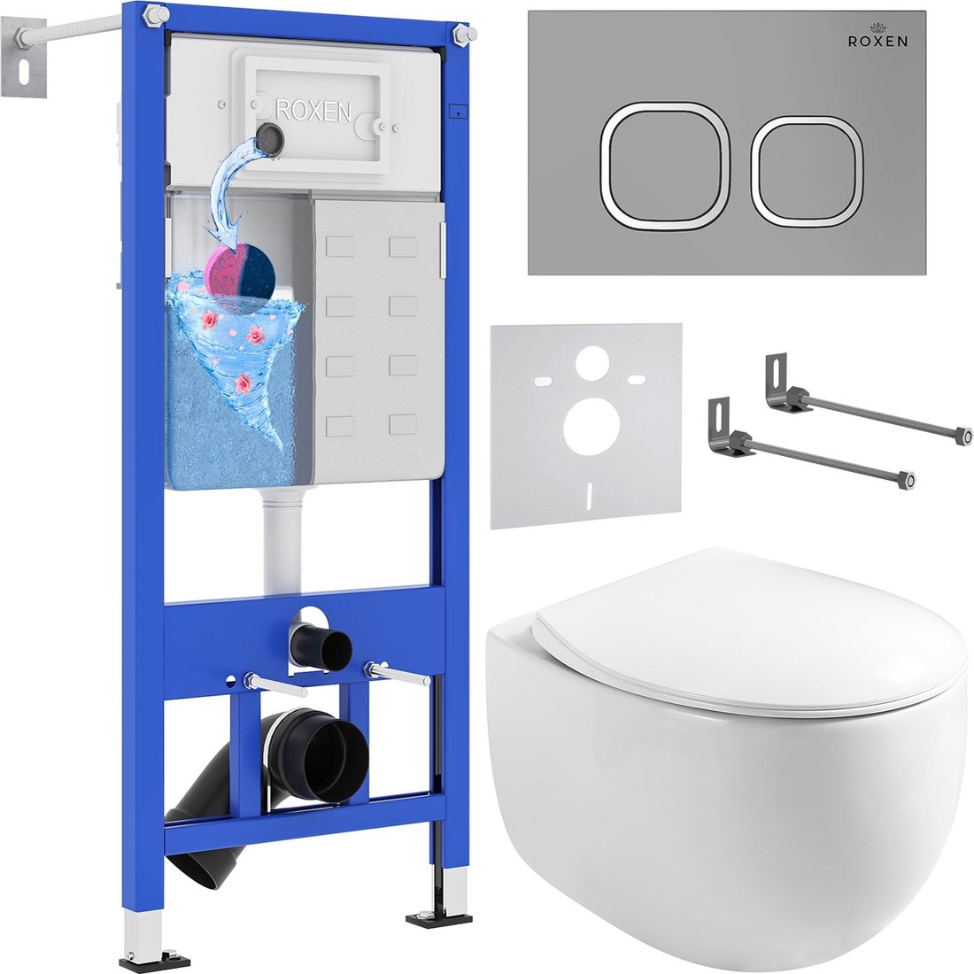

Унитаз подвесной Roxen Egg в комплекте с инсталляцией StounFix Dual Fresh 6 в 1 964123 (кнопка: хром матовый)