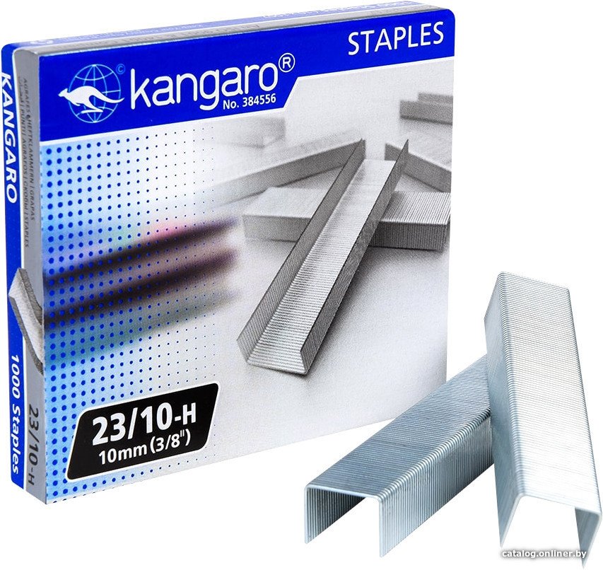 Скобы канцелярские Kangaro 23/10 1000 шт (металлик)