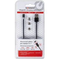 Кабель Sonnen Premium USB Type-A - microUSB/USB Type-C/Ligtning 513561 (1 м, черный)