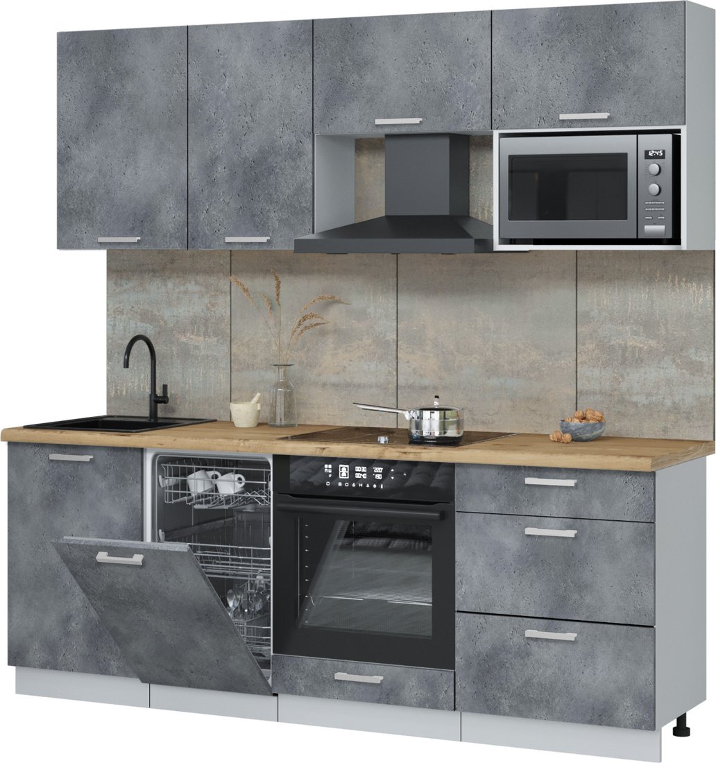 

Готовая кухня Интерлиния Мила Лайт 2.15-ПМ4 (бетон портленд/бетон портленд/дуб бунратти)