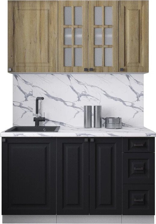 

Готовая кухня Интерлиния Мила Деко 1.4Б (черный/дуб вотан/белый гранит)