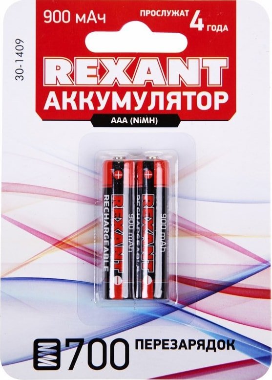 

Аккумулятор Rexant AAA 900mAh 2шт 30-1409