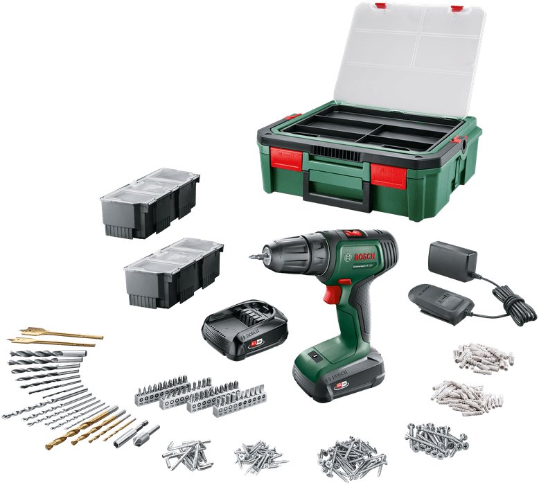 Дрель-шуруповерт Bosch UniversalDrill 18V 06039d4003 (с 2-мя АКБ 1.5 Ач, набор оснастки, кейс)