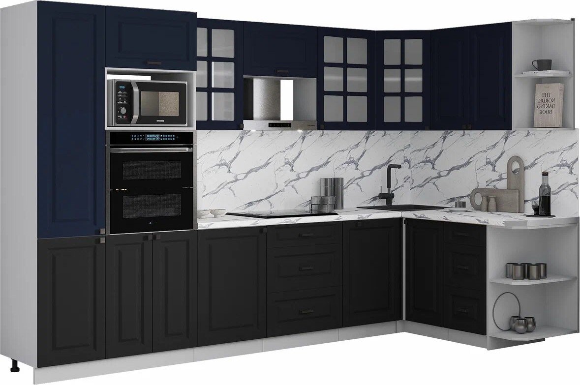 

Готовая кухня Интерлиния Мила Деко 1.88x3.2 PR (черный/индиго/белый гранит)