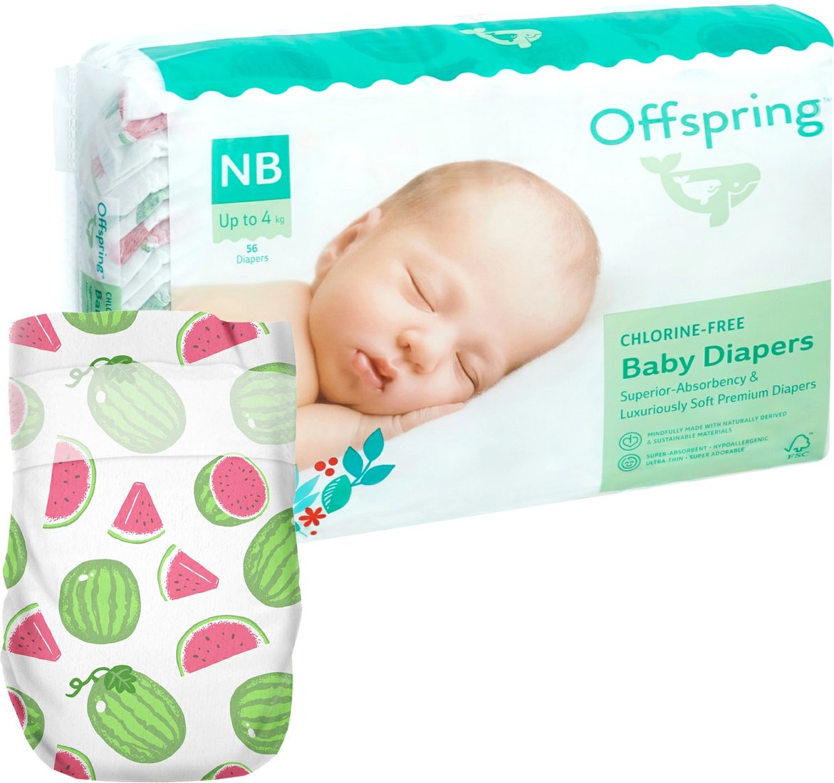 

Подгузники Offspring NB 2-4 кг Арбузы (56 шт)