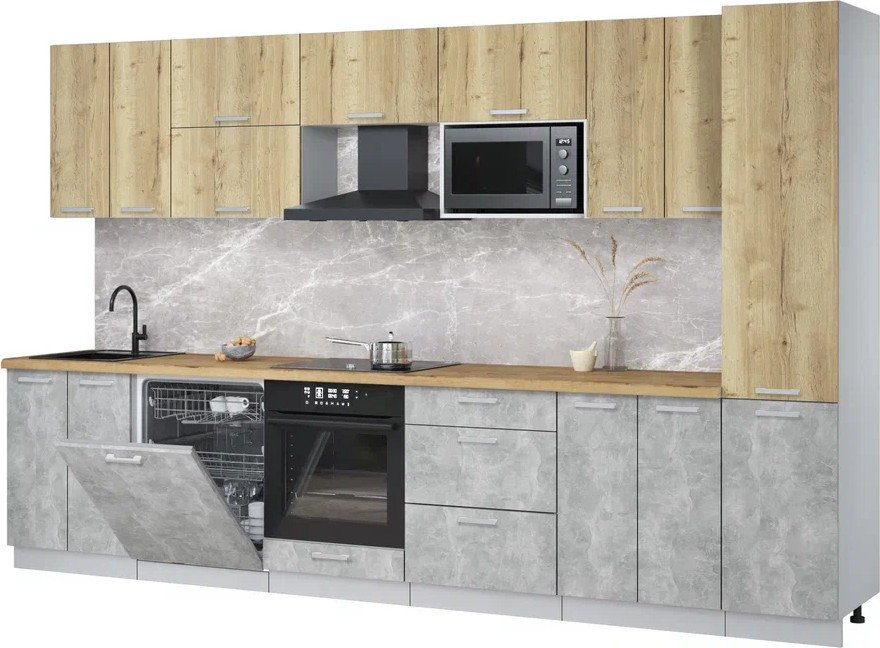 

Готовая кухня Интерлиния Мила Лайт 3.4-ПМ2 (дуб золотой/бетон/дуб бунратти)