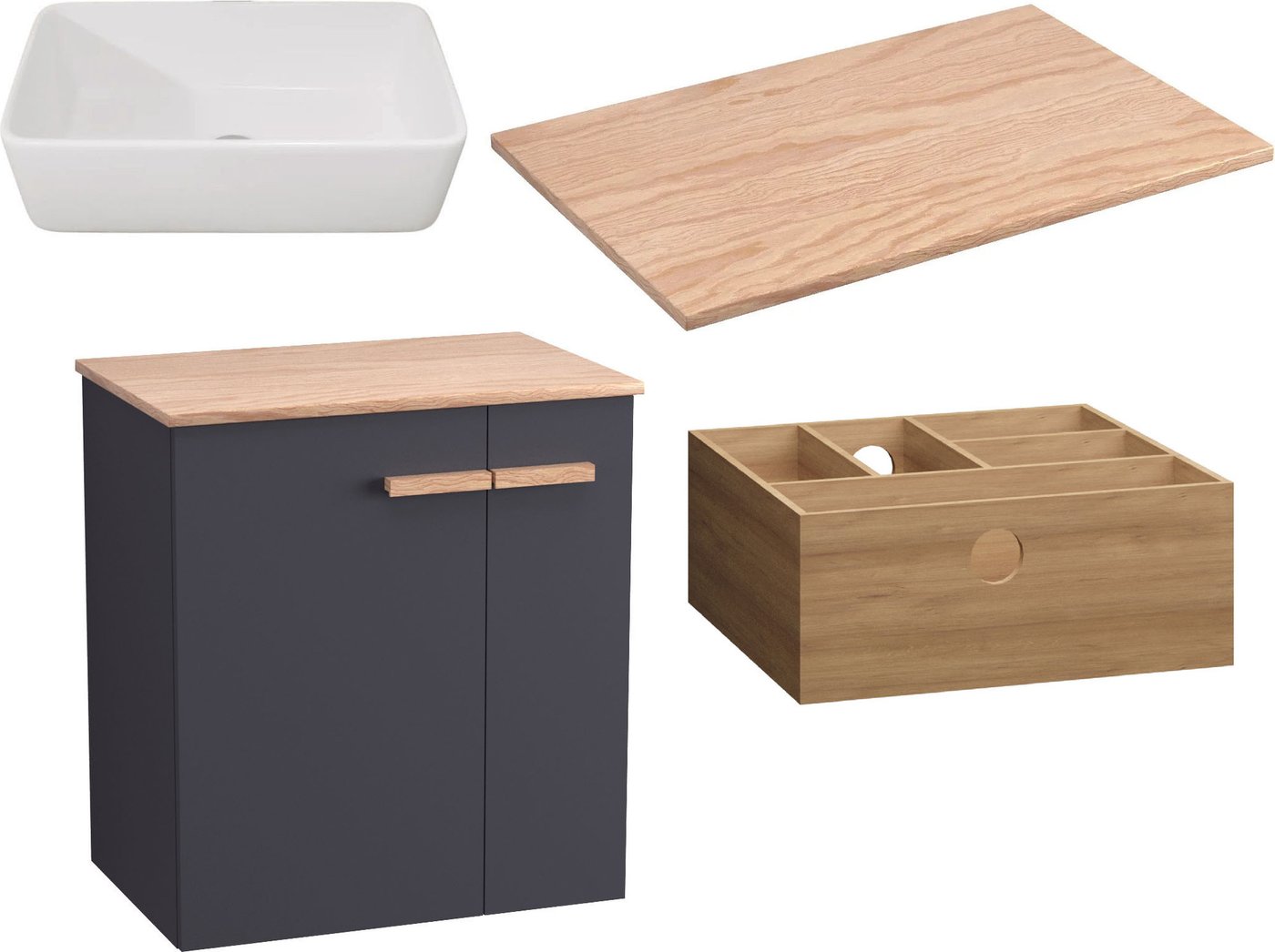 

Lauter Комплект мебели для ванной Adri тумба, столешница, раковина 21674A (органайзер 23 см, 59 см, антрацит)