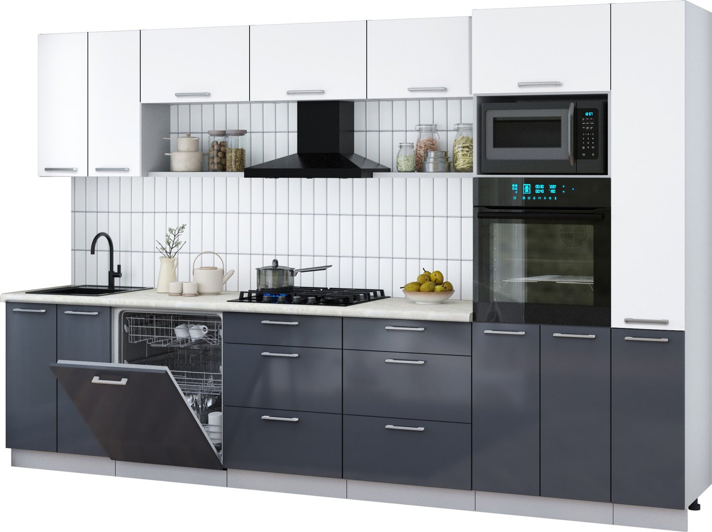 

Готовая кухня Интерлиния Мила Gloss 3.3-ПМ1 (асфальт глянец/белый/опал светлый)