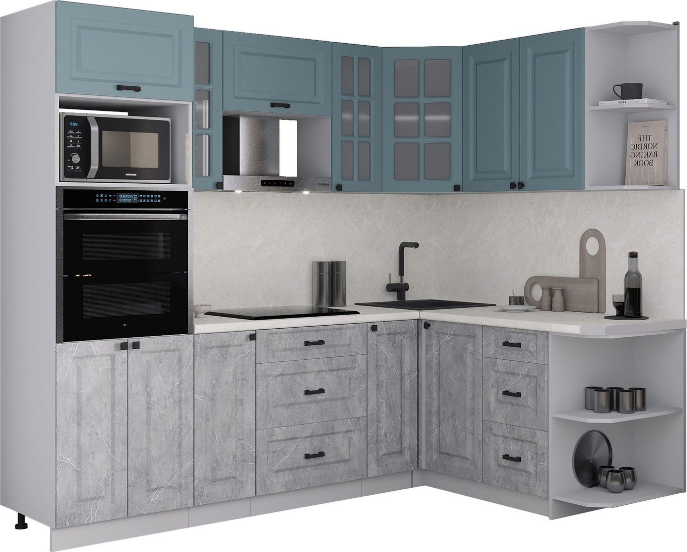 

Готовая кухня Интерлиния Мила Деко 1.68x2.4 PR (керамика/океан/опал светлый)