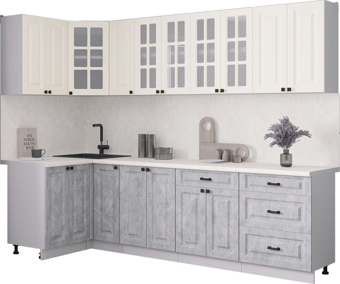 

Готовая кухня Интерлиния Мила Деко 1.2x2.7 (керамика/белый/опал светлый)