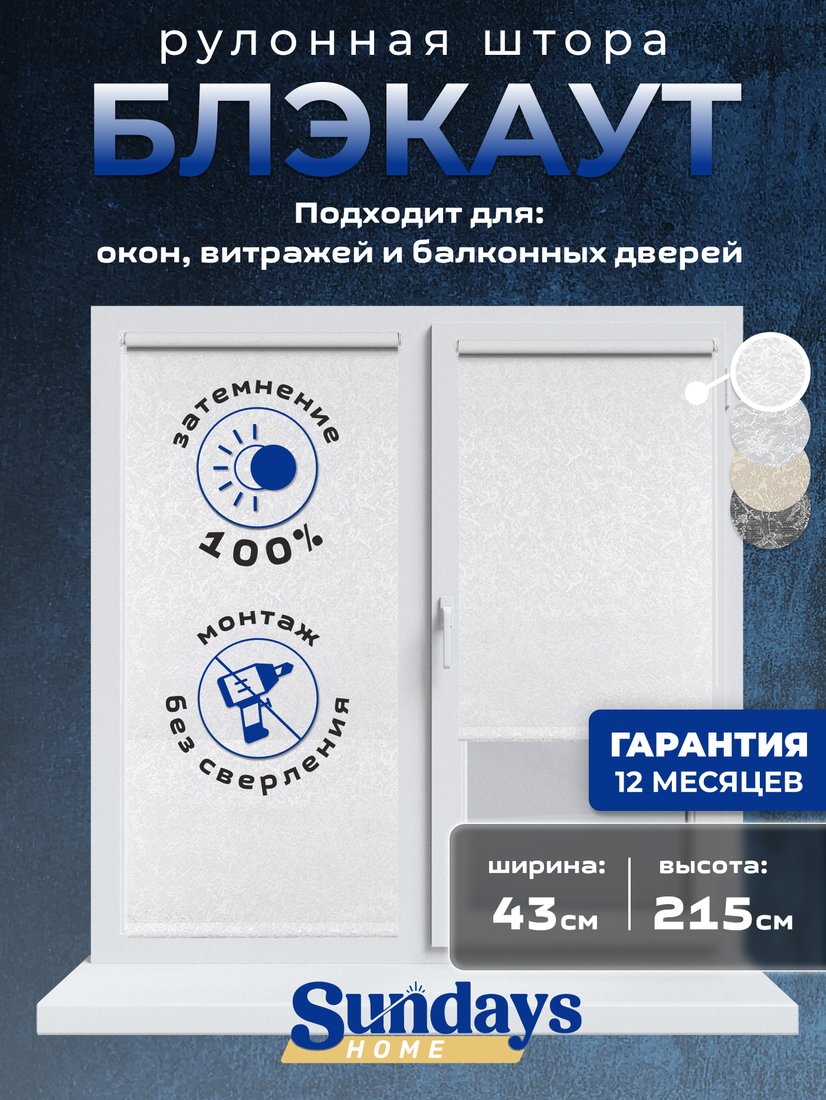 Рулонные шторы Sundays Home LM 97-11 43х215 (белый)