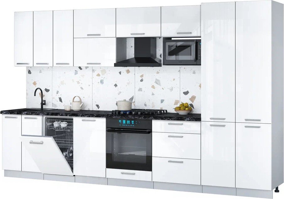 

Готовая кухня Интерлиния Мила Gloss 3.5-ПМ4 (белый глянец/белый глянец/кастилло темный)