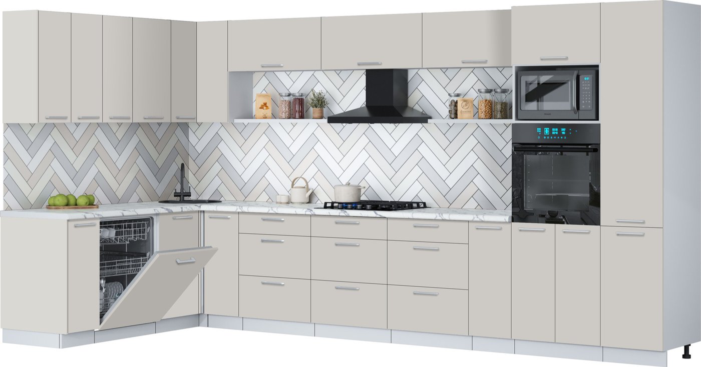 

Готовая кухня Интерлиния Мила Gloss 1.896х3.98 (кашемир/кашемир/белый гранит)