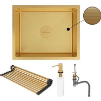Кухонная мойка Roxen Uno 560210-54G-GR золото/текстурная PVD покрытие (с ролл-матом и дозатором)